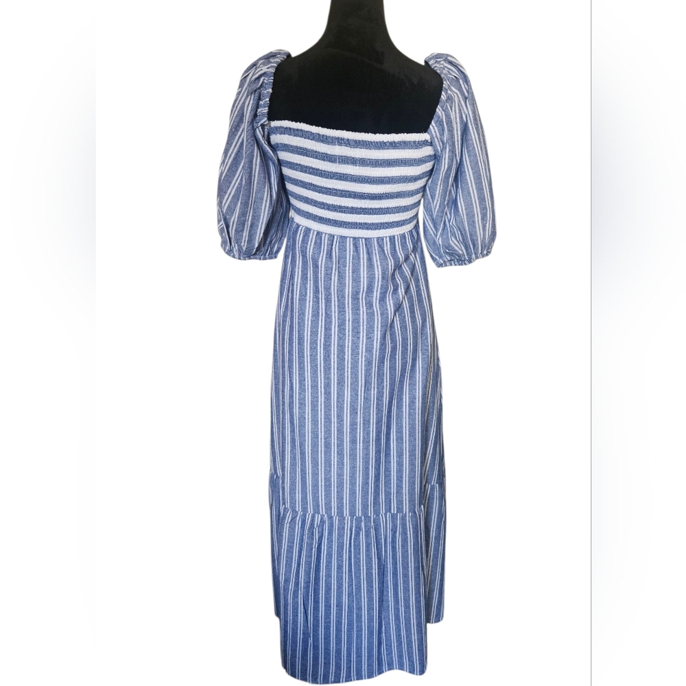 Emerson Fry Blue & White Striped Square-Neck Midi Dress - Picture 5 of 9